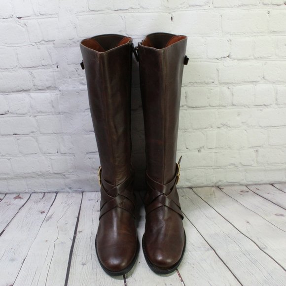 Cole Haan Brown Leather Side Zip Buckled Knee High Boots Size 9.5 B - Picture 5 of 12